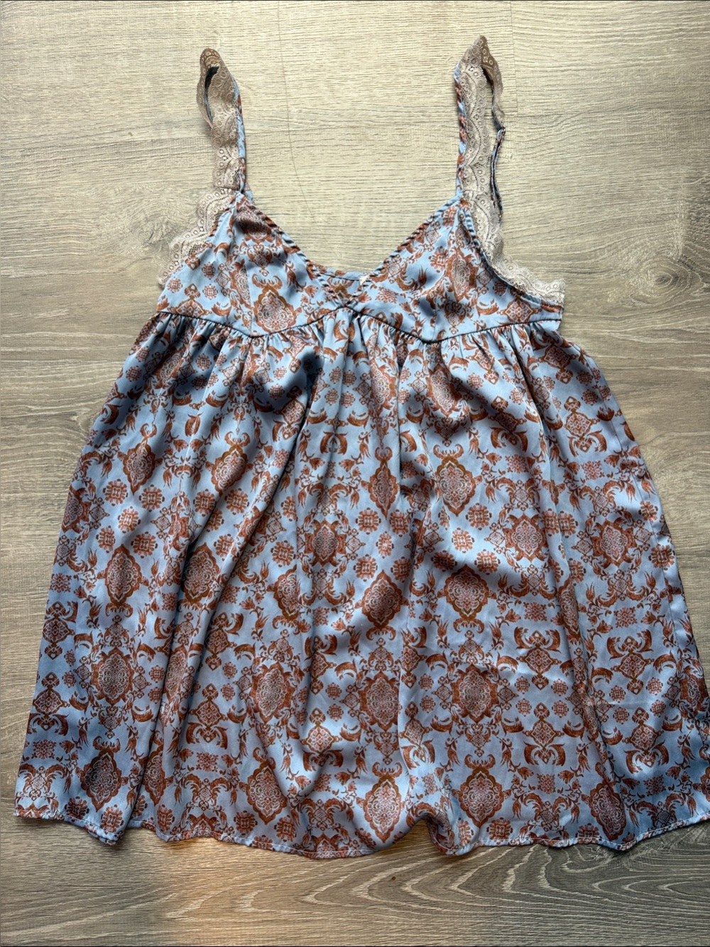 Free People Light Blue Camisole with Brown Medallion Print
